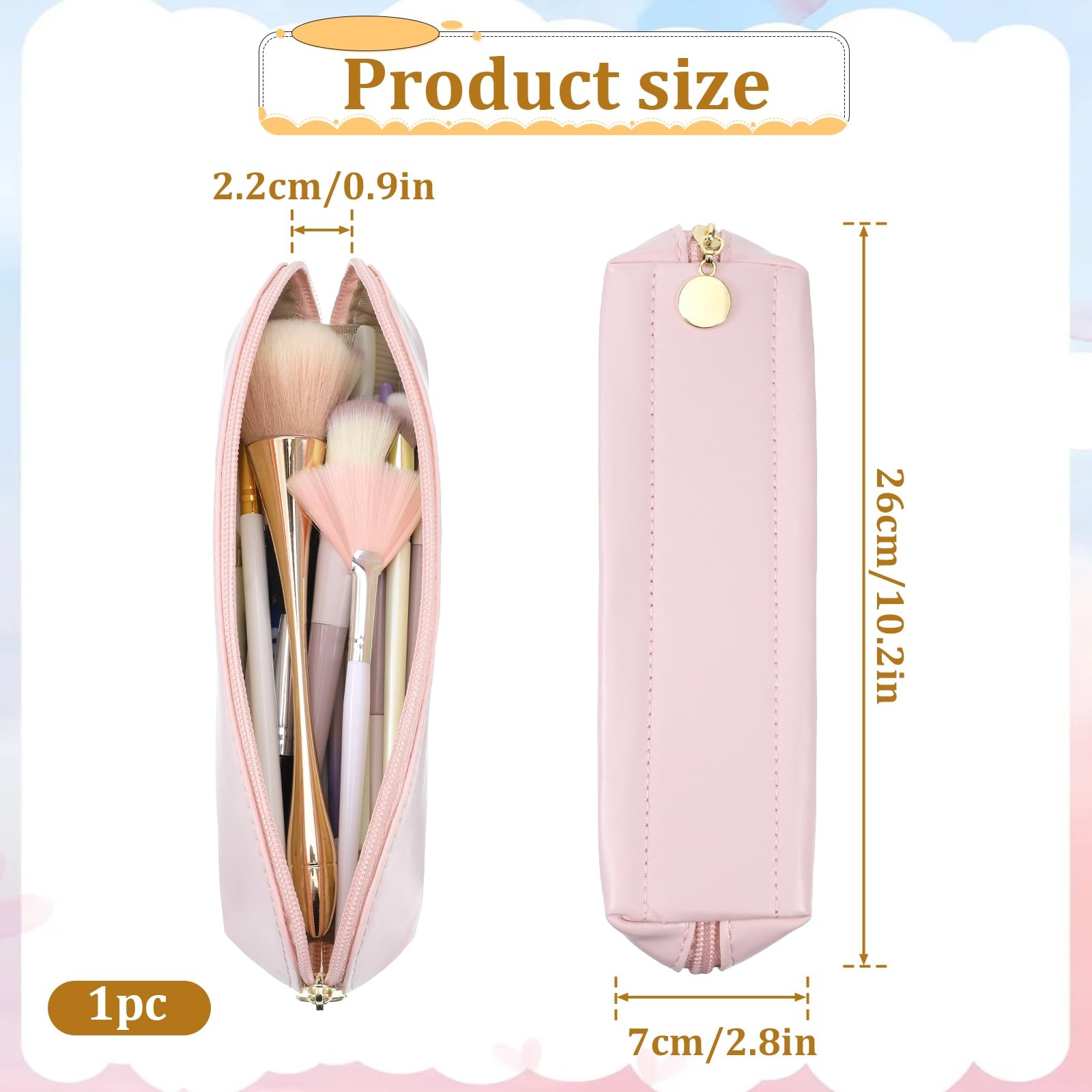 Prasacco Leather Makeup Brush Bag With 26x7x6.5 cm/10.2×2.8×2.56 in, Beige