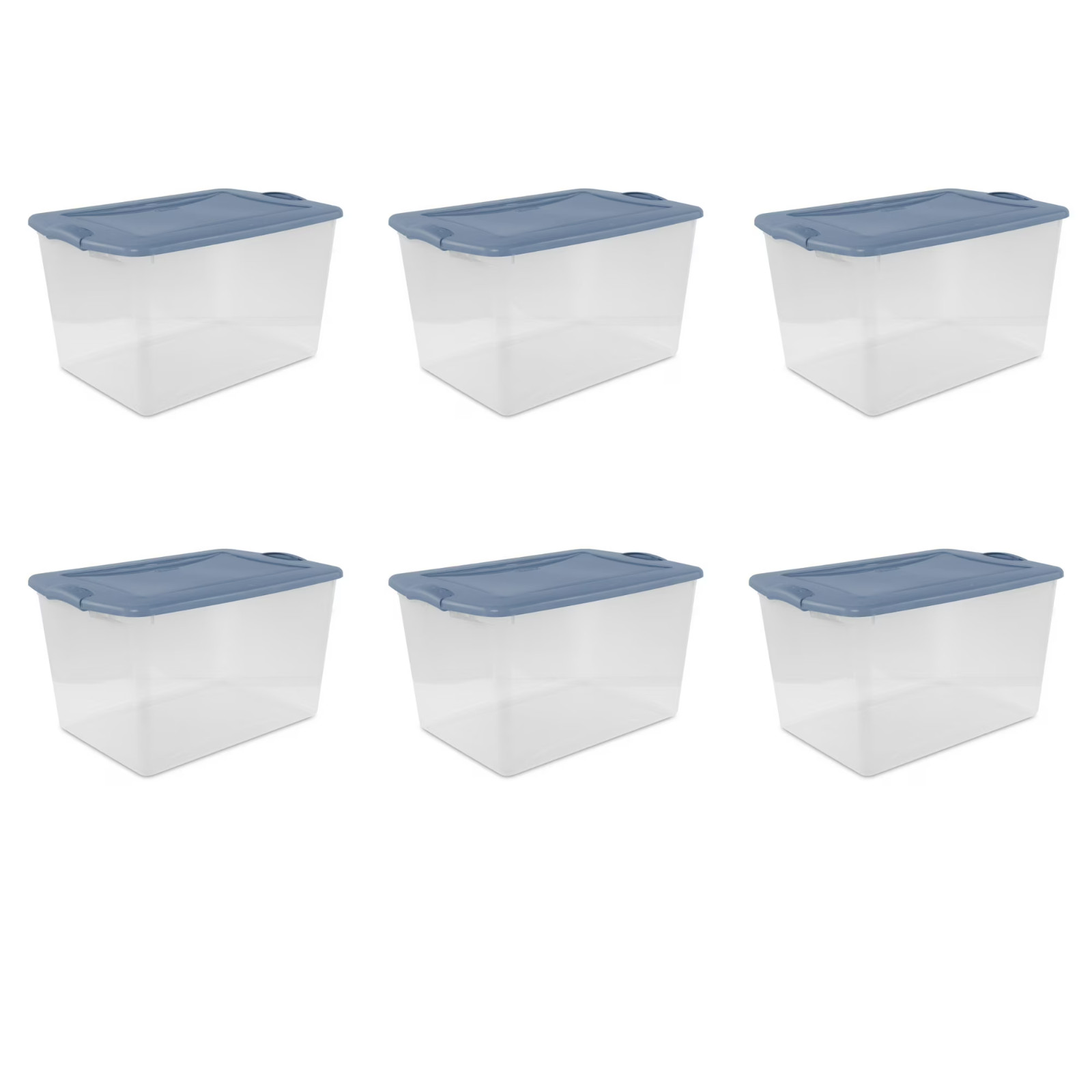 6 Pack Sterilite 66 Qt Clear Plastic Latching Storage Bin Tote w/ Lid Stackable