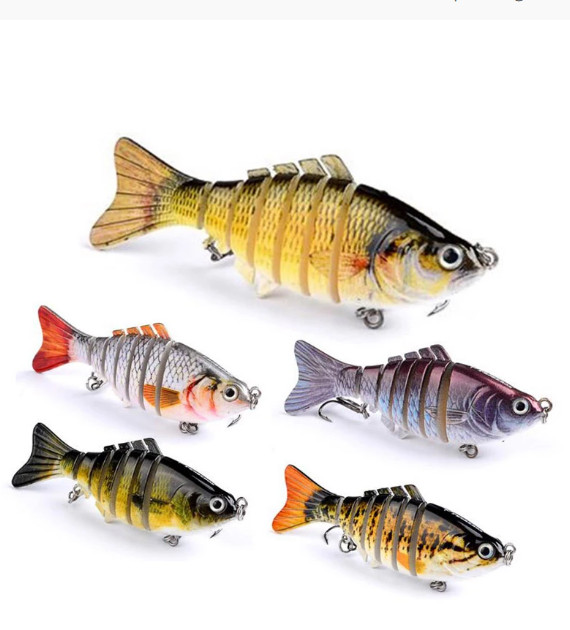 Lure Lifelike 7 Segment Bionic Bait Treble Hooks Sink Shake Fishing 10cm