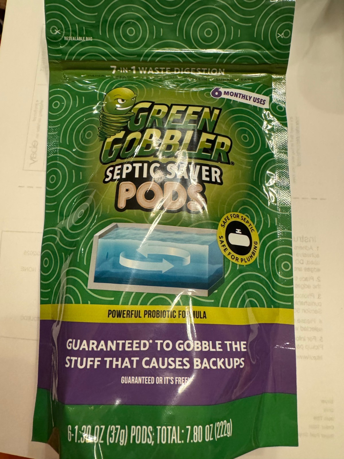 Green Gobbler Septic Saver Bacteria Enzyme Pacs 6 Month Tank Supply Easy NEW