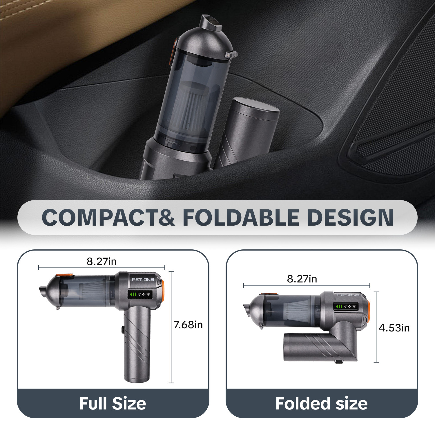Cordless Handheld Vacuum Cleaner w/ Blower Strong Suction for Car Home Foldable