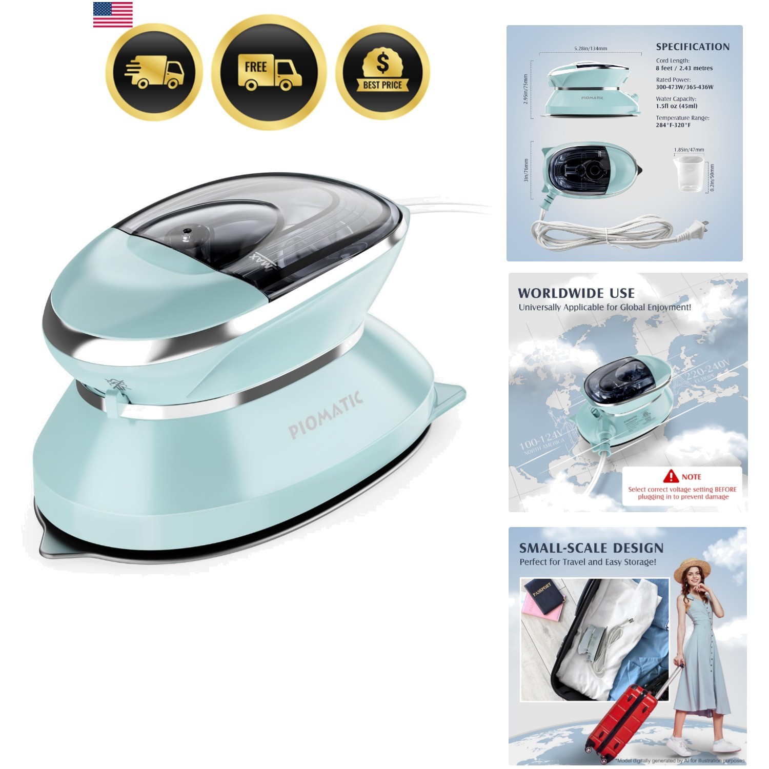 Travel Iron Mini with Steam for Clothes with Dual Voltage, Portable Mini Iron…