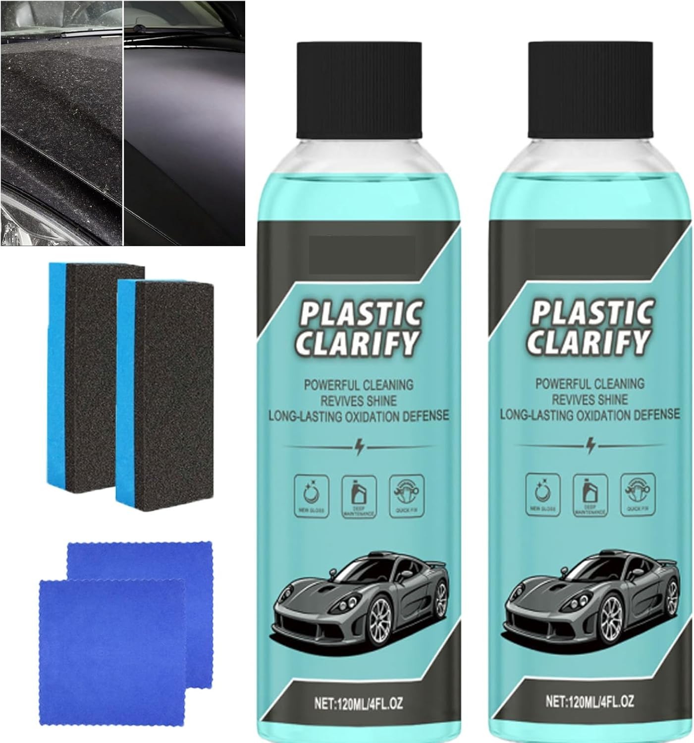 2PCS Plastic Clarify For Cars, Plastic Clarify, Waterless Spray Wax, All-In-One