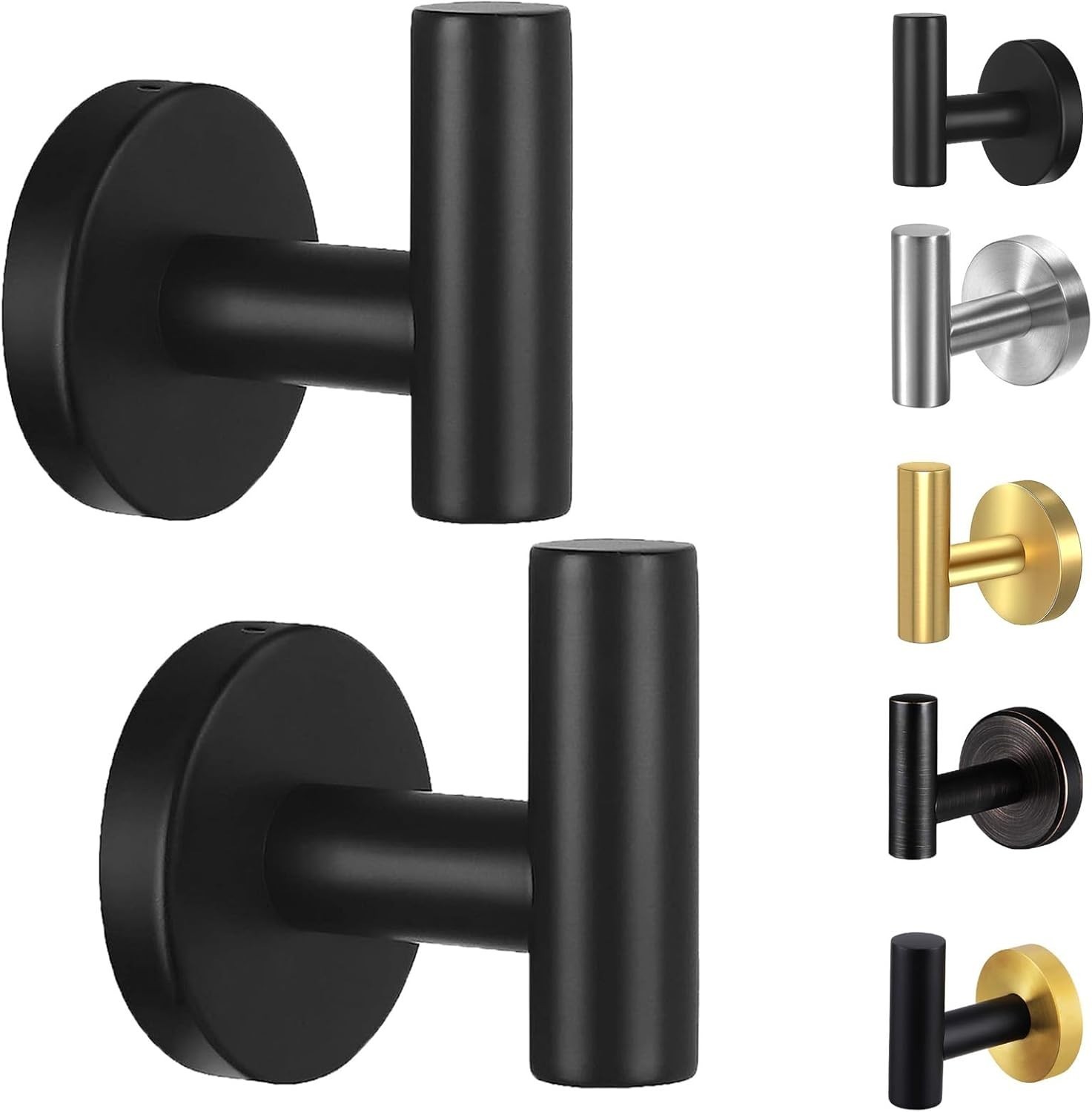 Towel Hooks Bathroom,2 Packs Wall Mount Towel Holder,Black Matte Wall Robe