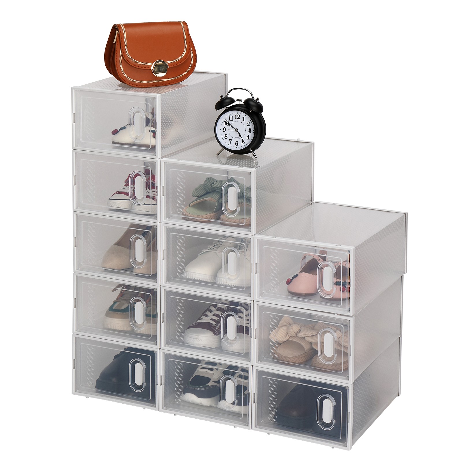 NEW Shoe Storage Boxes 12 Pack Clear Plastic Stackable – White