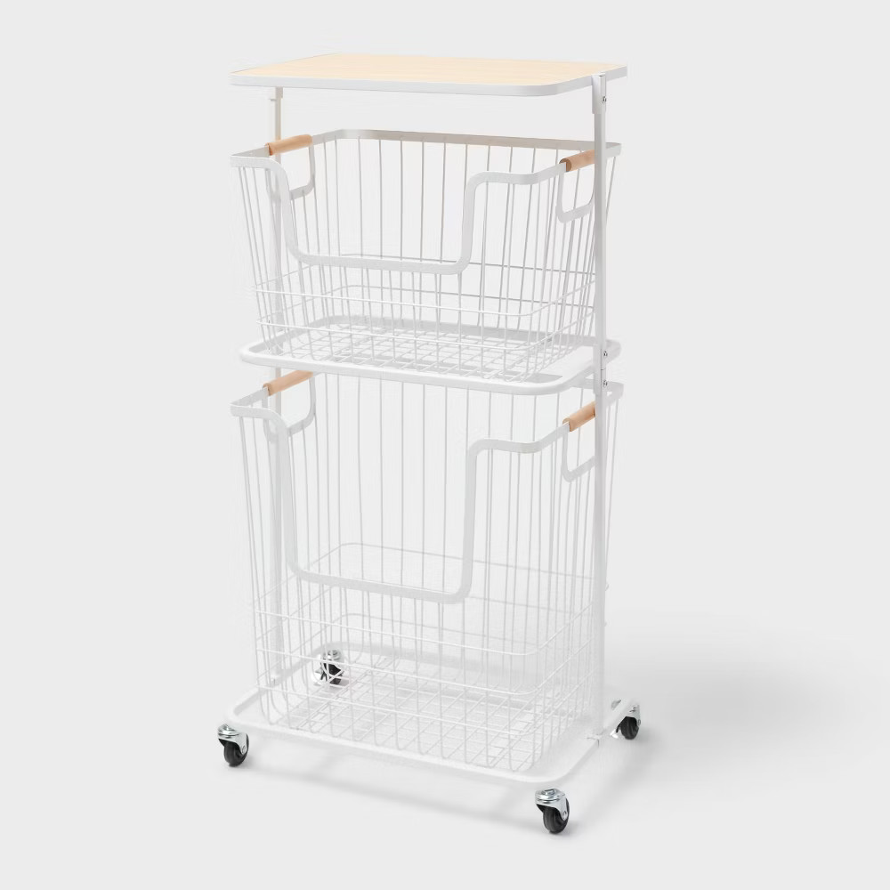 Wire Wood Basket Cart – White – Brightroom