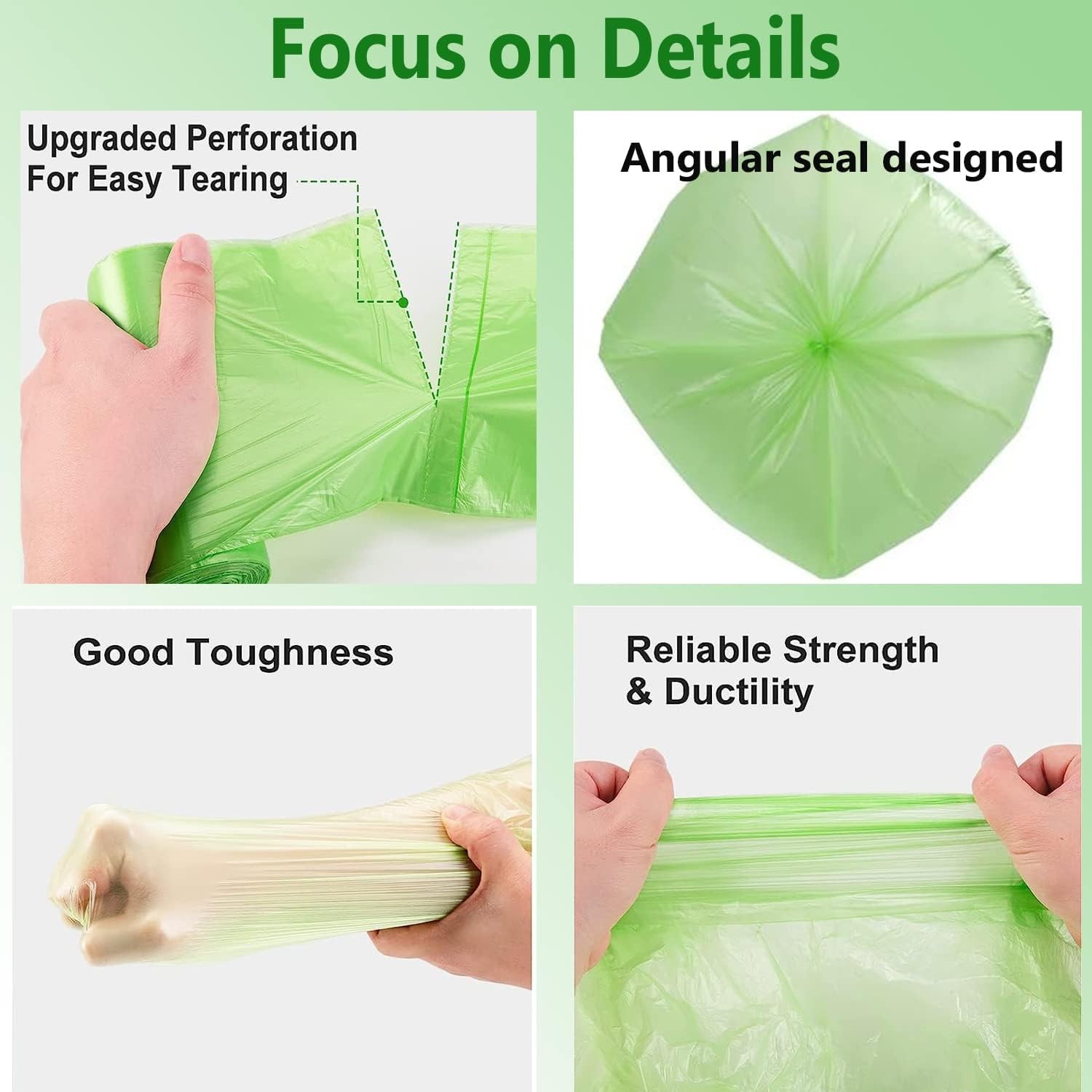 1.2 Gallon Small Biodegradable Trash Bags Compostable Liners 120 Count Green