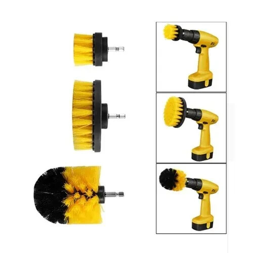 Yellow Bristle Medium Stiffness Drill Brush Set-3 pack Assorted Drill Brush Kit