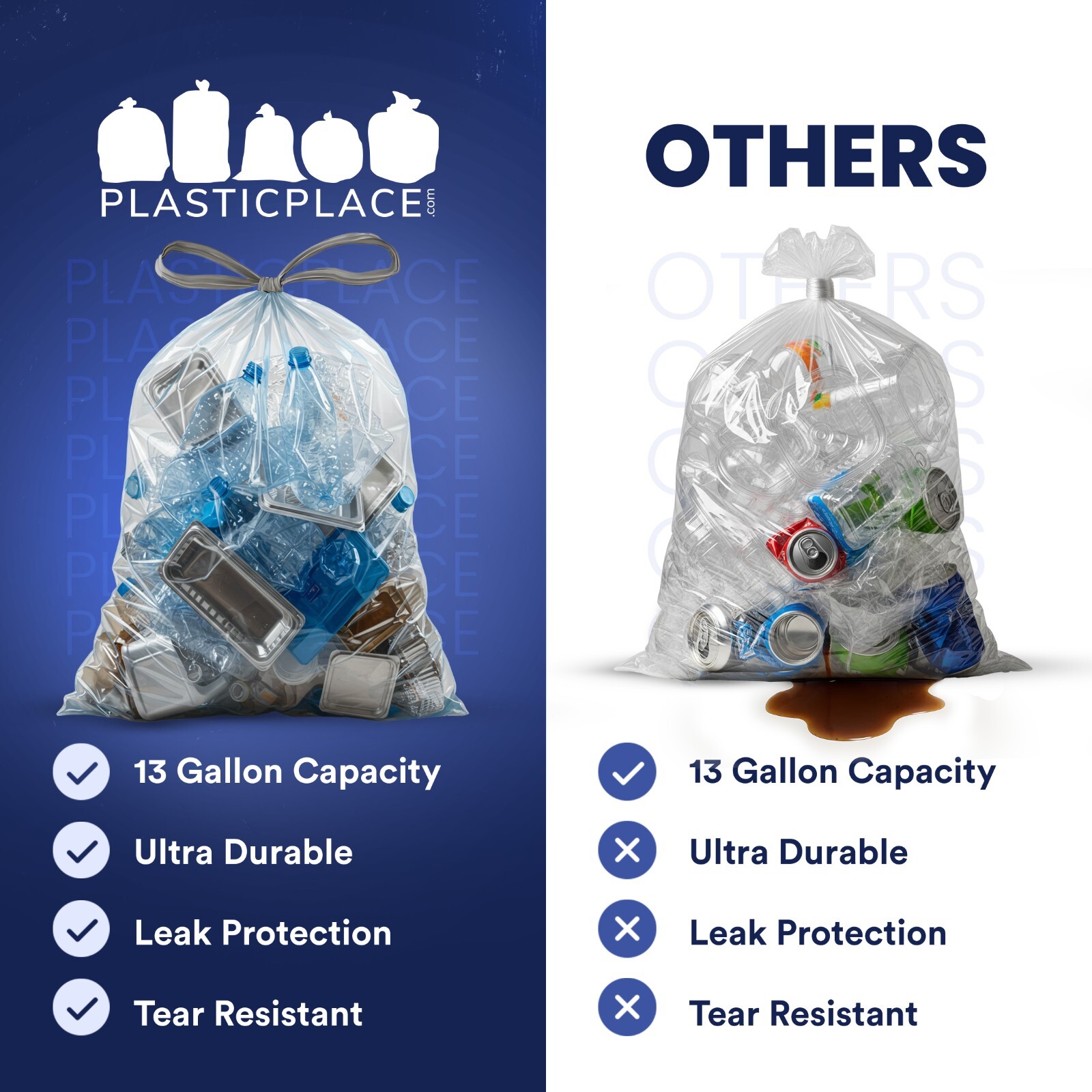 Plasticplace 13 Gallon Extra Tall Drawstring Trash Bags -Clear, Case of 200 Bags