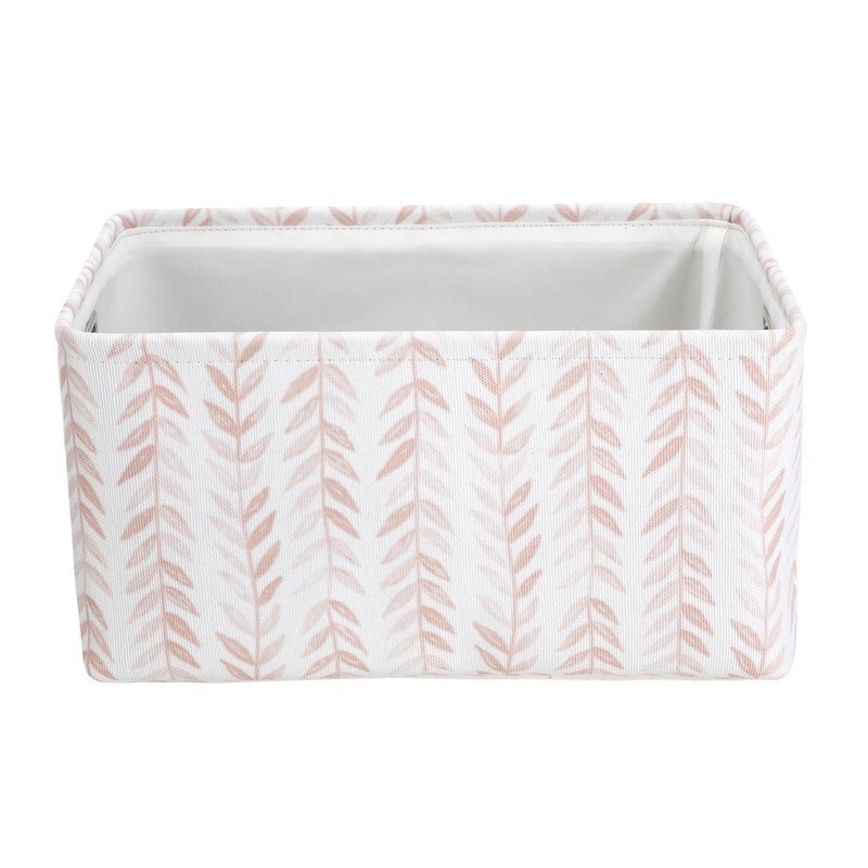 Blush Leaf Canvas Storage Basket W/ Handles Lightweight Decorative Organizer Bin