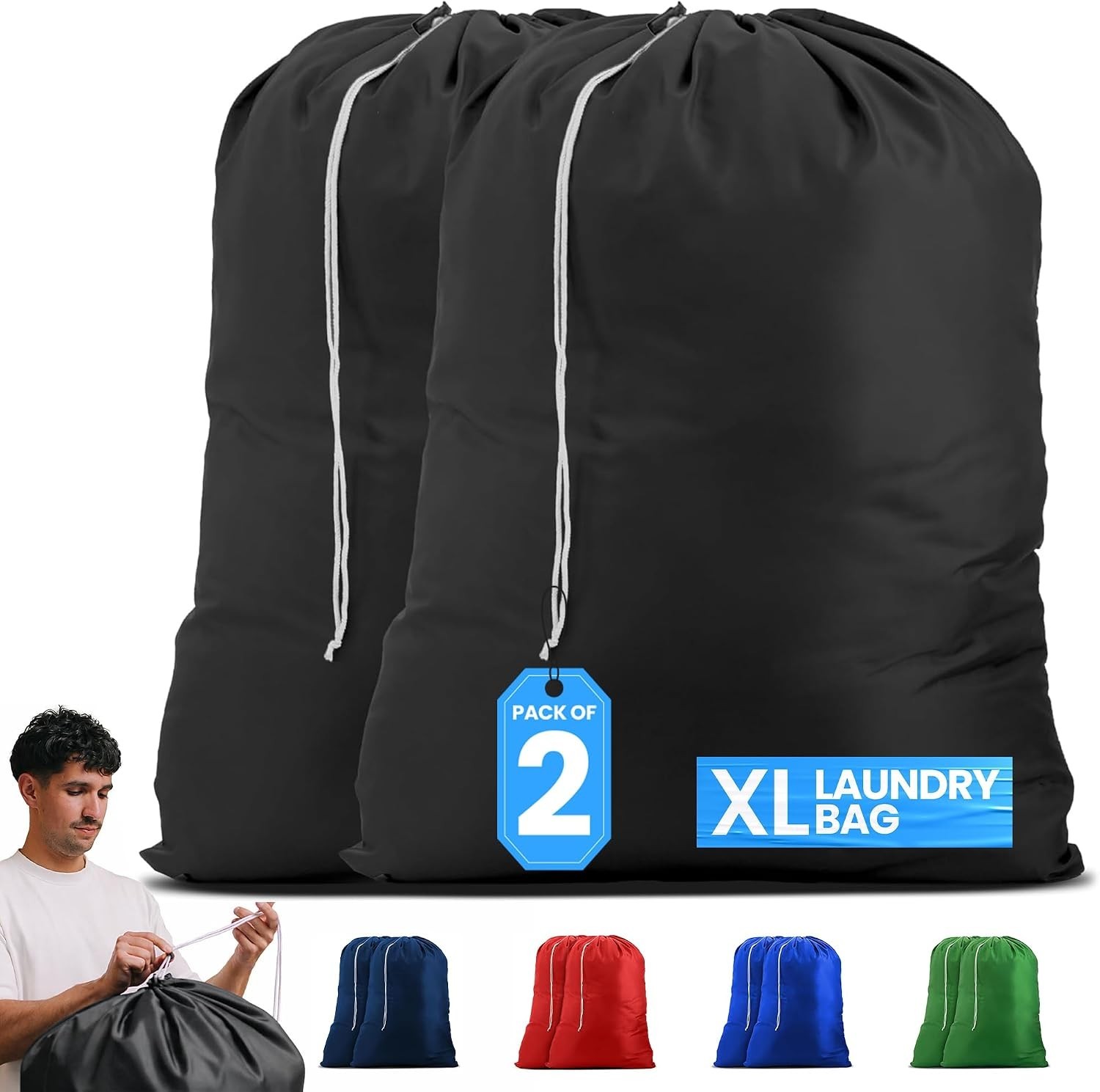 Portable Extra-Large Nylon Laundry Bags – Secure Drawstring, Durable & Versatile