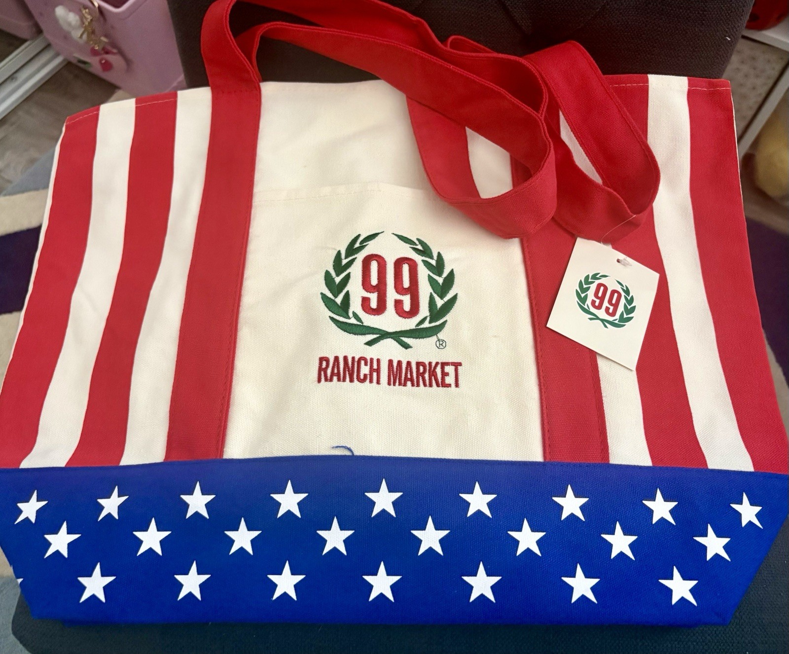 99 Ranch Market Reusable Tote Shopping Bag Red White Blue Stars