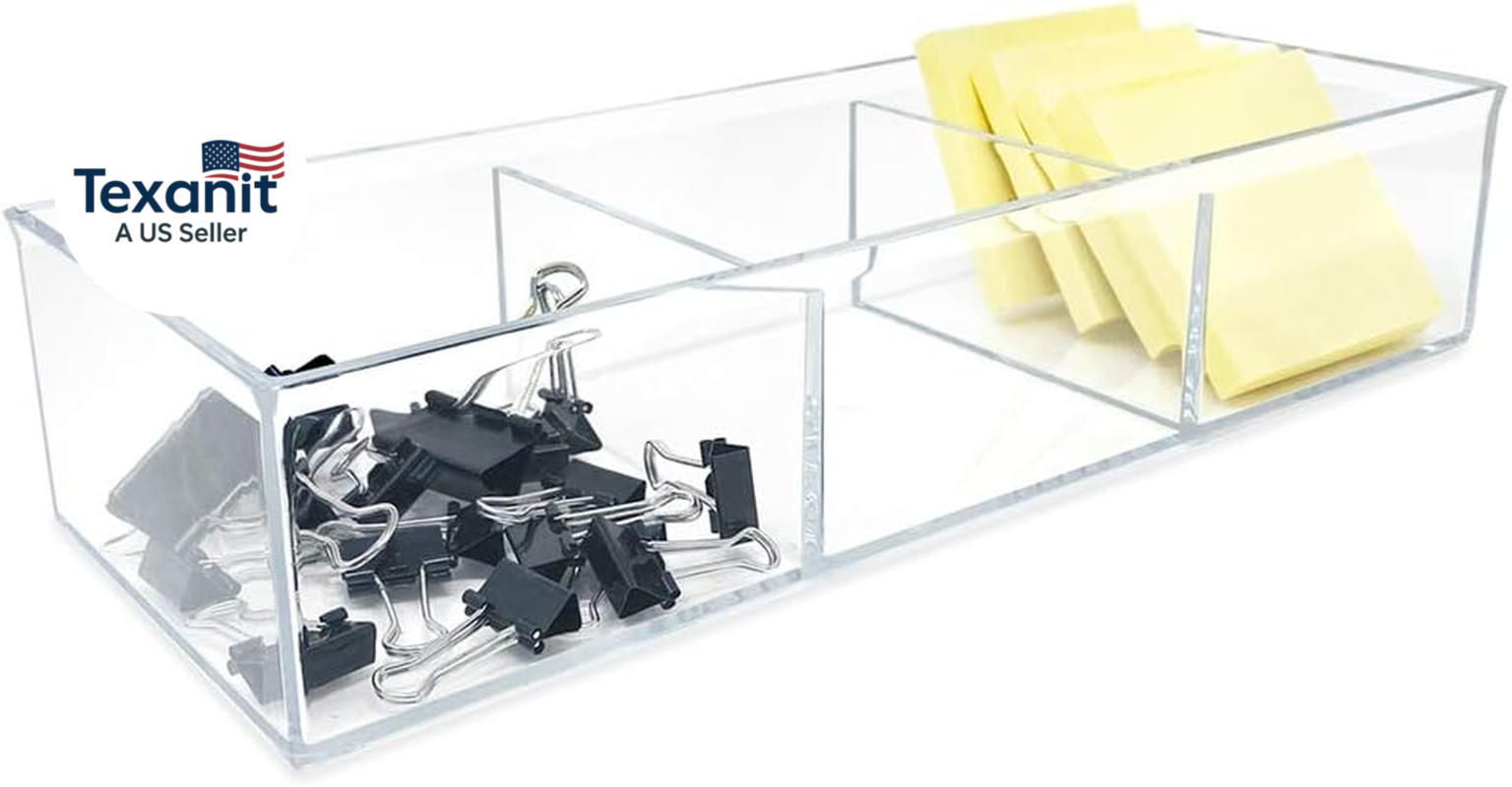 Large 3-Compartment Acrylic Stackable Organizer (12.9″ L X 5″ W X 2.7″ H), Multi