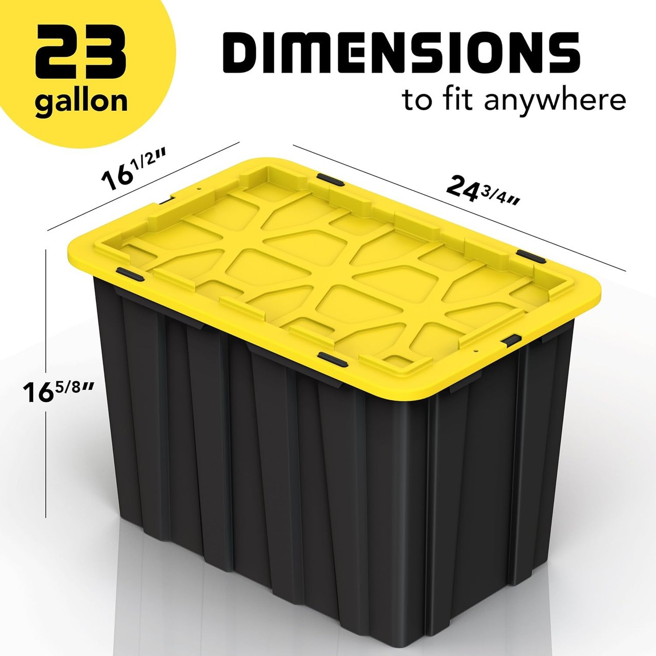 Heavy-Duty Black 12/17/23-Gallon Plastic Storage Bin with Snap Lid