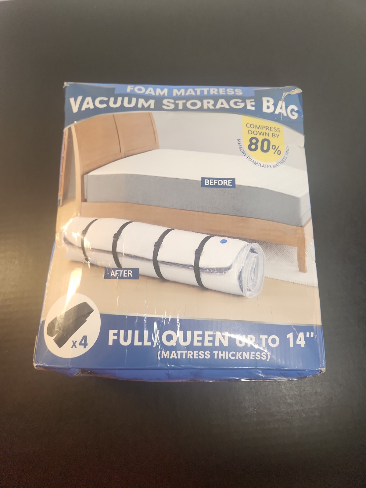 Vacuum Mattress Bag for Full / Queen Memory Foam Latex up to 14″ Thick with 4…