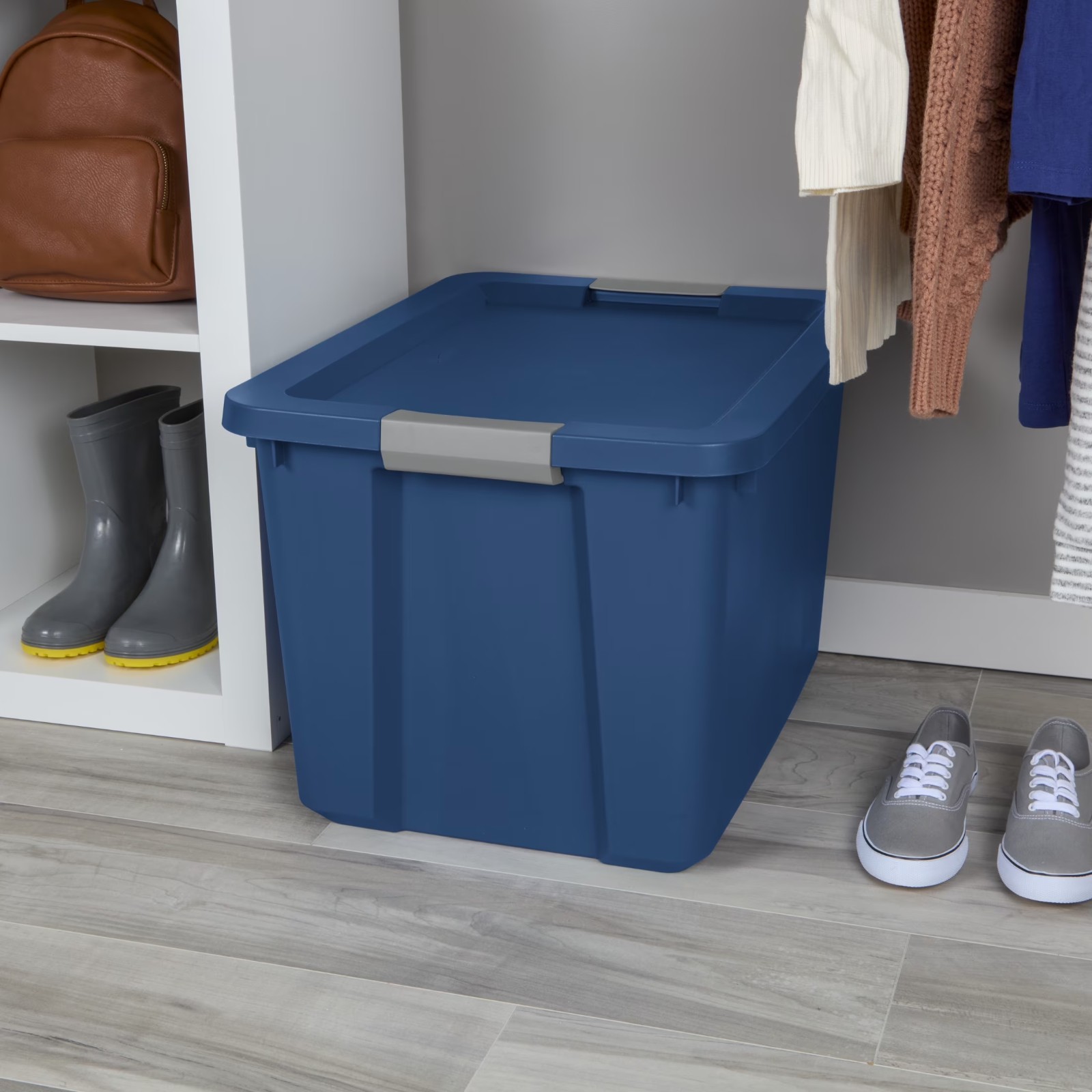 Sterilite 20 Gallon Large Storage Bin,Plastic Storage Container Latch Lid,Blue.