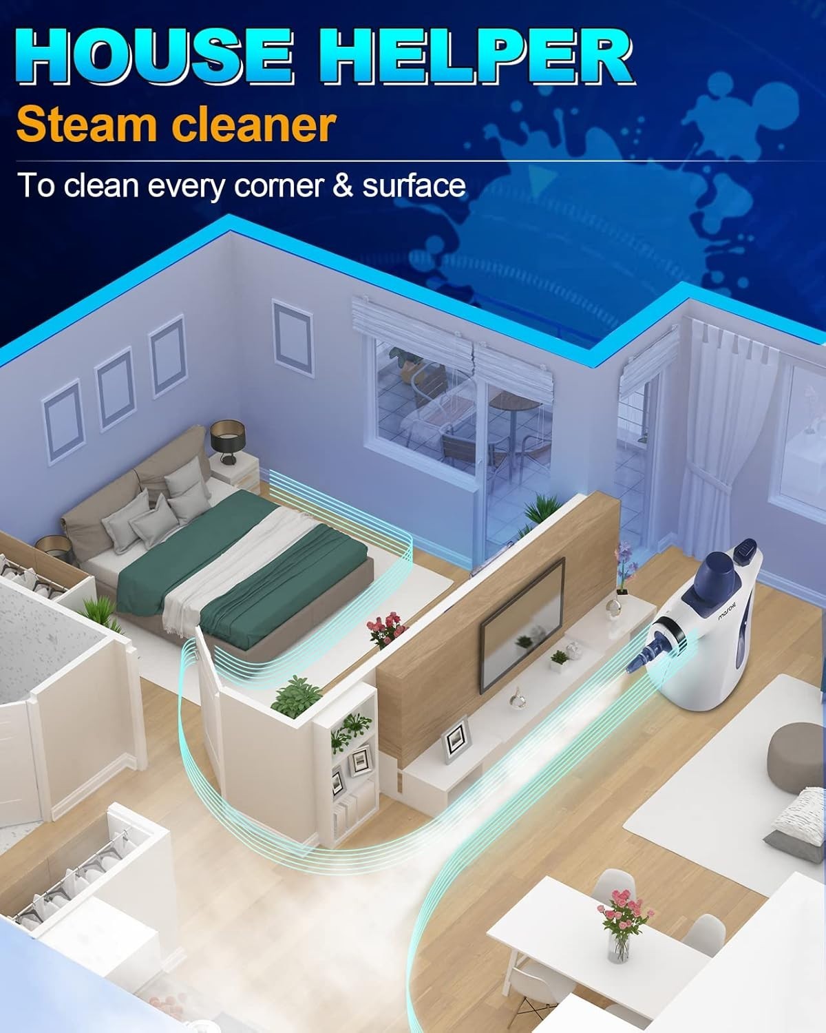 Effortless Deep Cleaning – Handheld Steam Cleaner with 11 Accessories Included