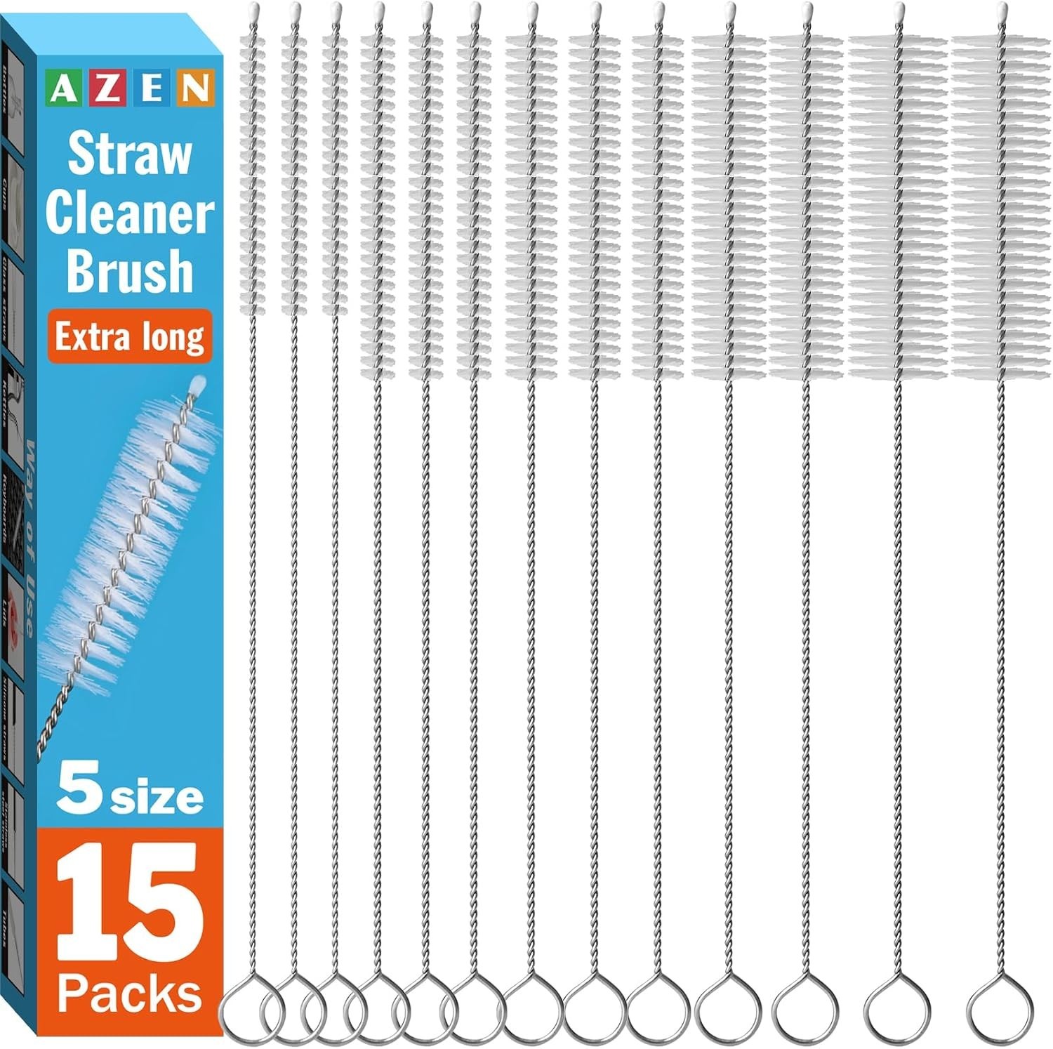 Juego de 15 cepillos reutilizables para limpiar pajitas, 30 cm extra largo
