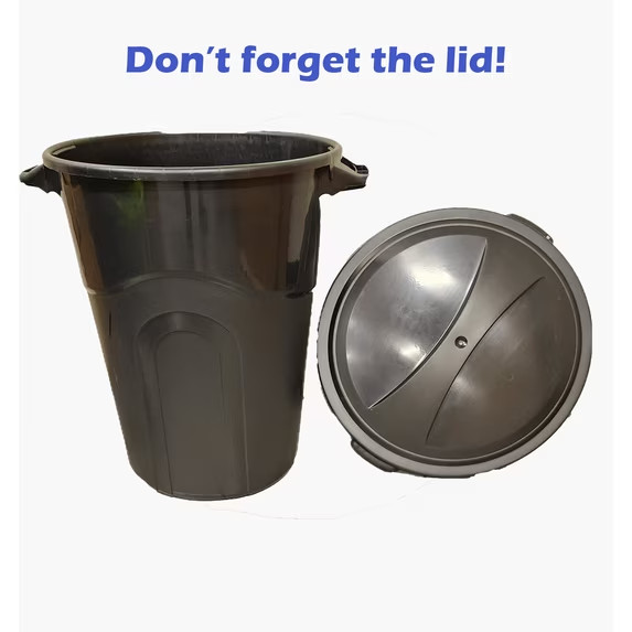 Hyper Tough 32 Gallon Wheeled Heavy Duty Plastic Garbage Can, Attached Lid, Blac