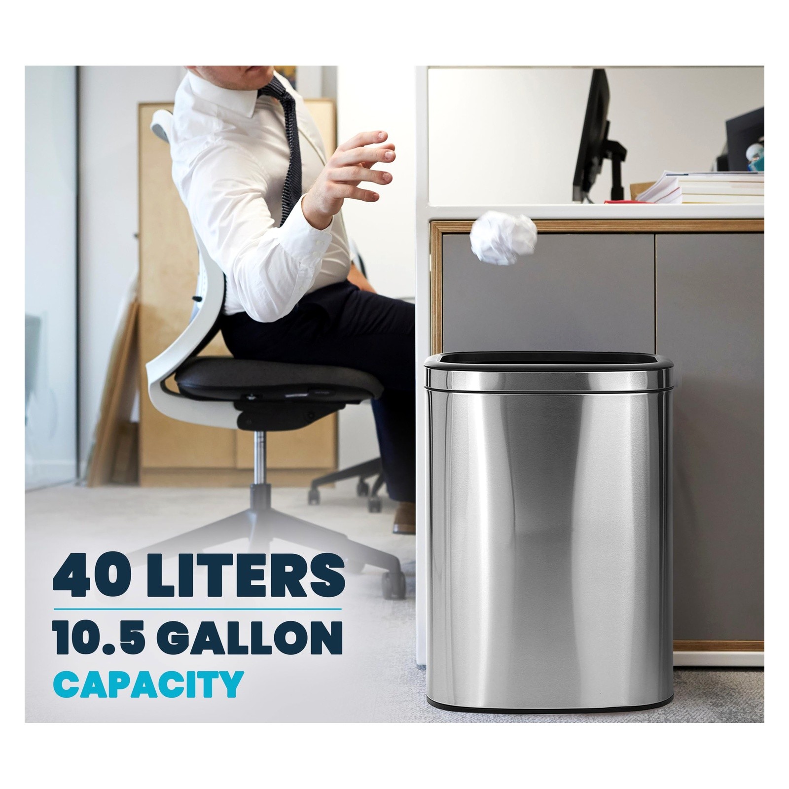 Alpine Stainless Steel Open Top Trash Can 10.5 Gallon 40L Silver 470 10.5 Gallon