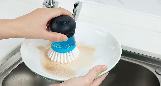 Soap Dispensing Palm Brush, 1 Pack, Navy/Blue | Dish brush with soap dispenser,