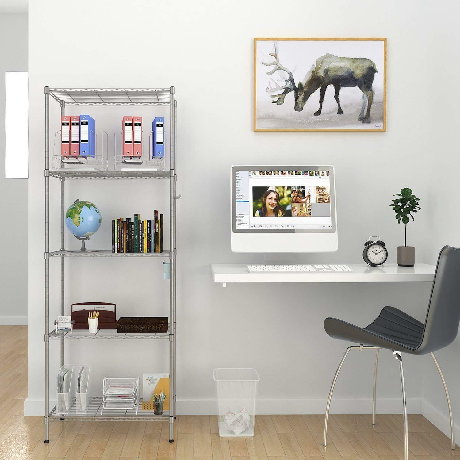 5-Tier Metal Wire Rack Free Standing Shelving Unit Adjustable Heavy Duty Storage