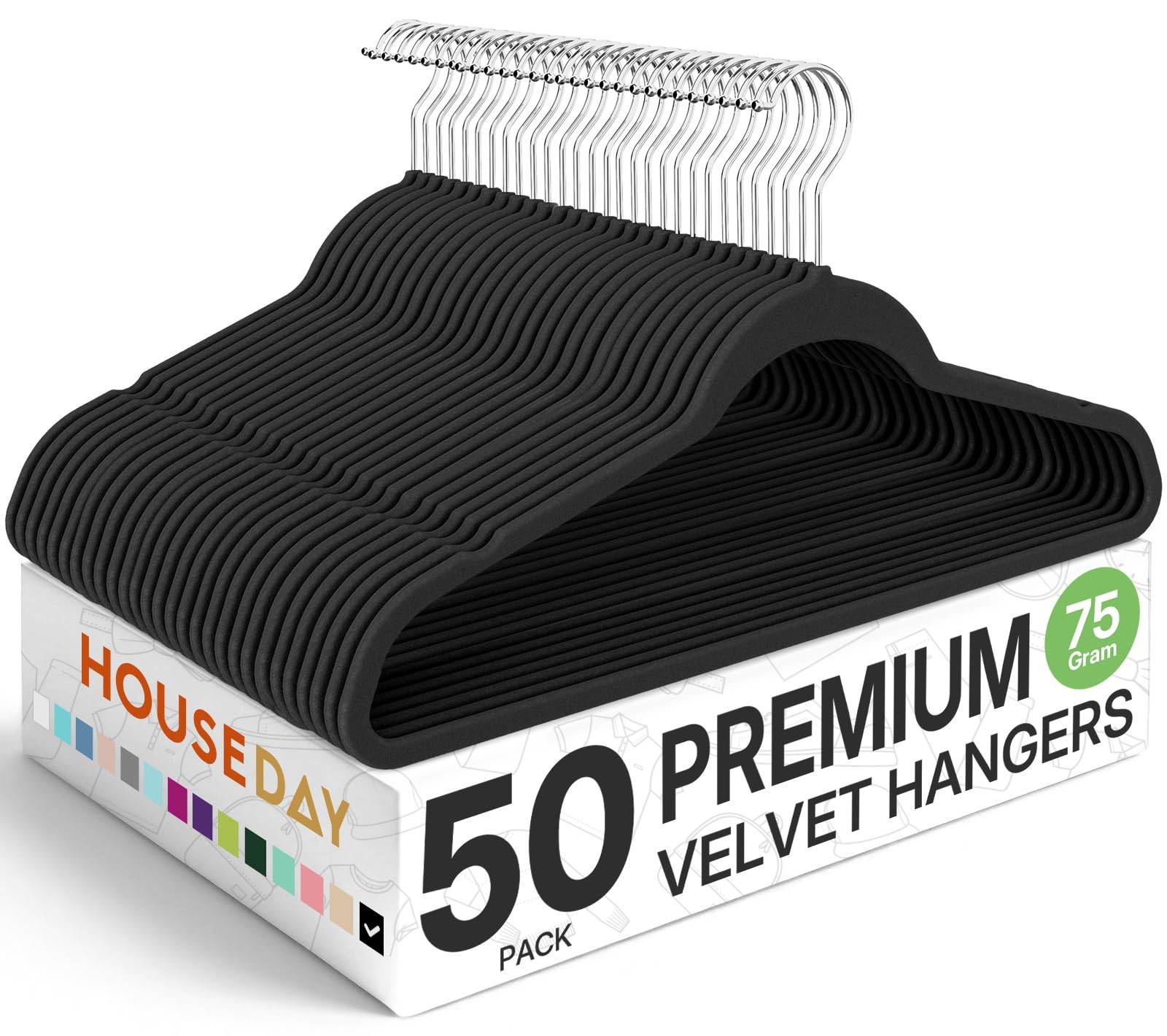HOUSE DAY Premium Velvet Hangers 50 Pack, Non-Slip Flocked Felt Hangers