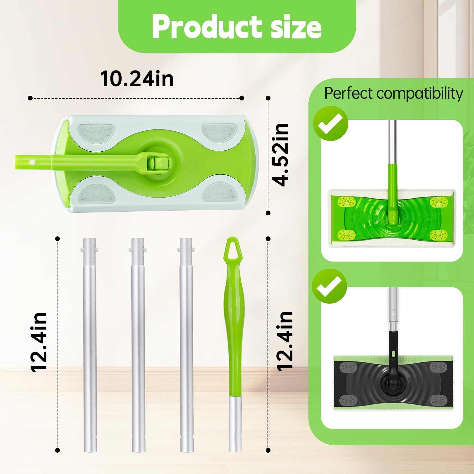 Mop Handle with Swiffer, Green Extra Long Detachable Mop Handle for Swiffer D…