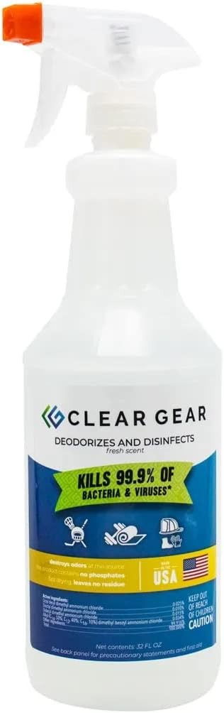 Clear Gear – 32oz Disinfectant Cleaner, and Deodorizer For Sports Equipment