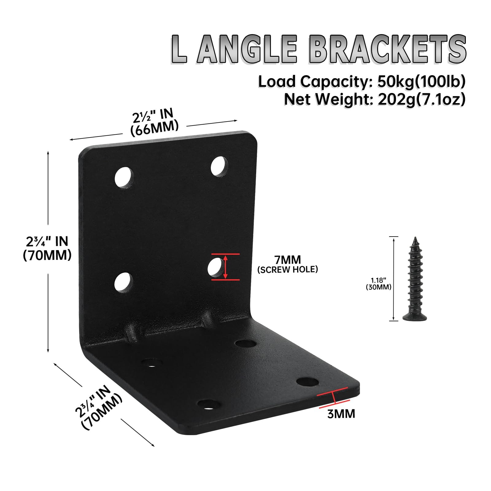 4 Pack L Brackets Matte Black Strong Corner Brace Ribbed 2.5×2.75×2.75 Inch