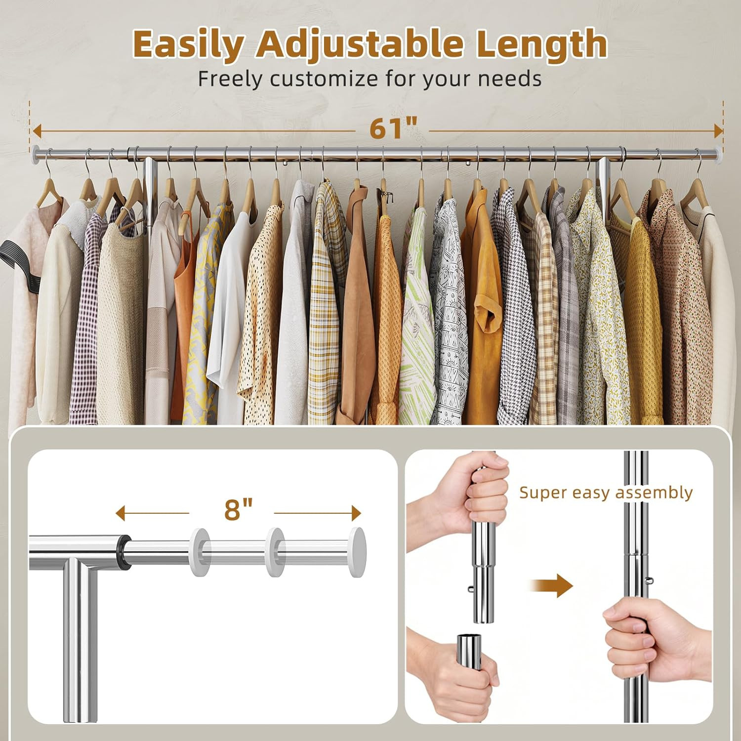 Sturdy 450 LBS Heavy Duty Clothes Rack with Wheels & Shelves for Any Room