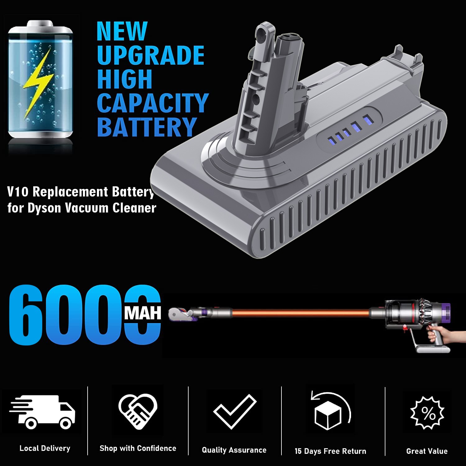 25.2V 9500mAh Replacement For Dyson V10 Battery Animal Absolute SV12 969352-02