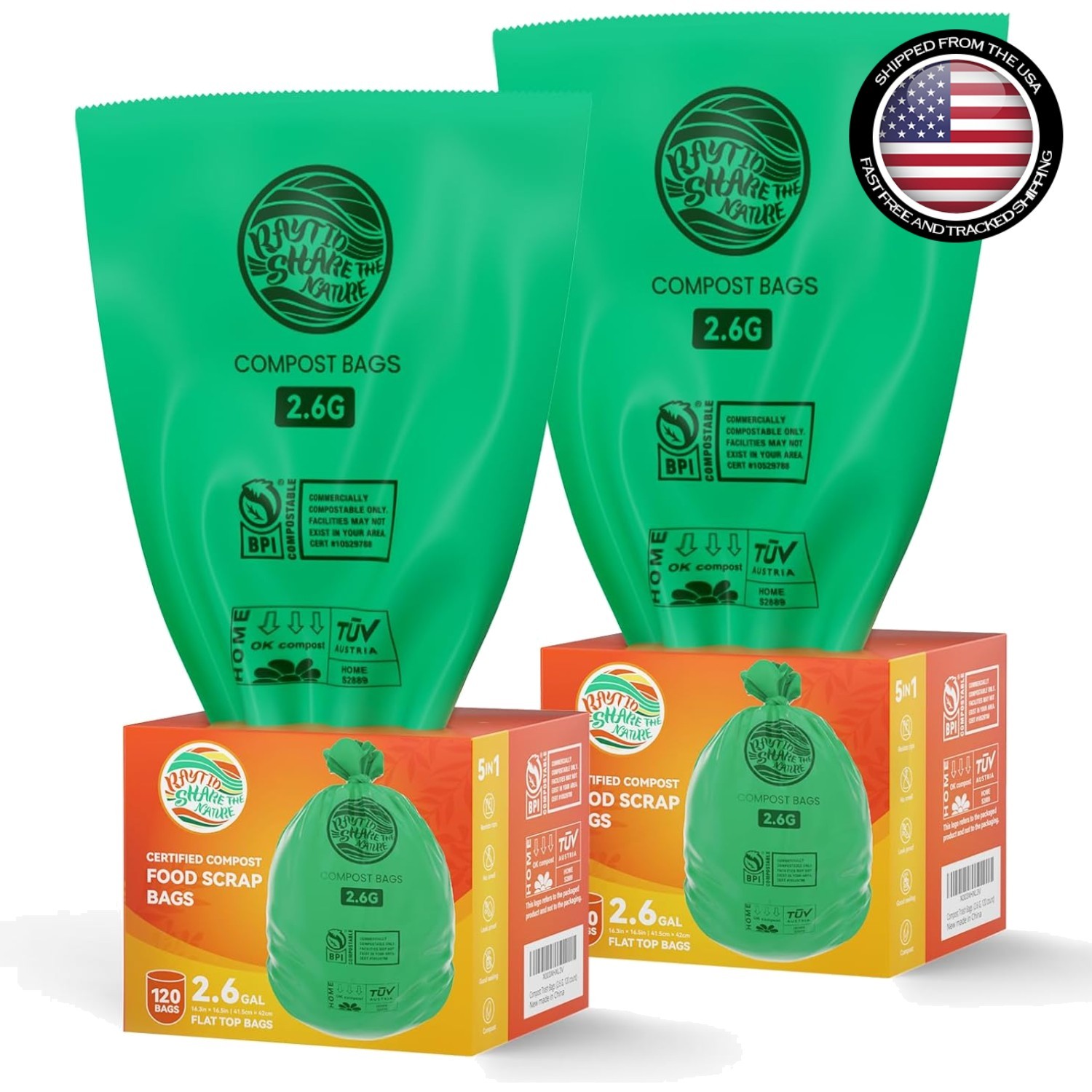 Eco-Friendly 2.6 Gallon Compostable Trash Bags, 240 Count for Sustainable Living