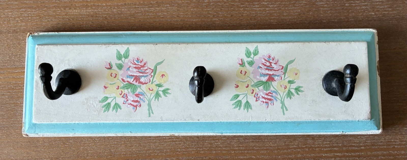 Vintage Interior Accents Shabby Rose 3 Hook Wall Hanger Floral Cottage Chic