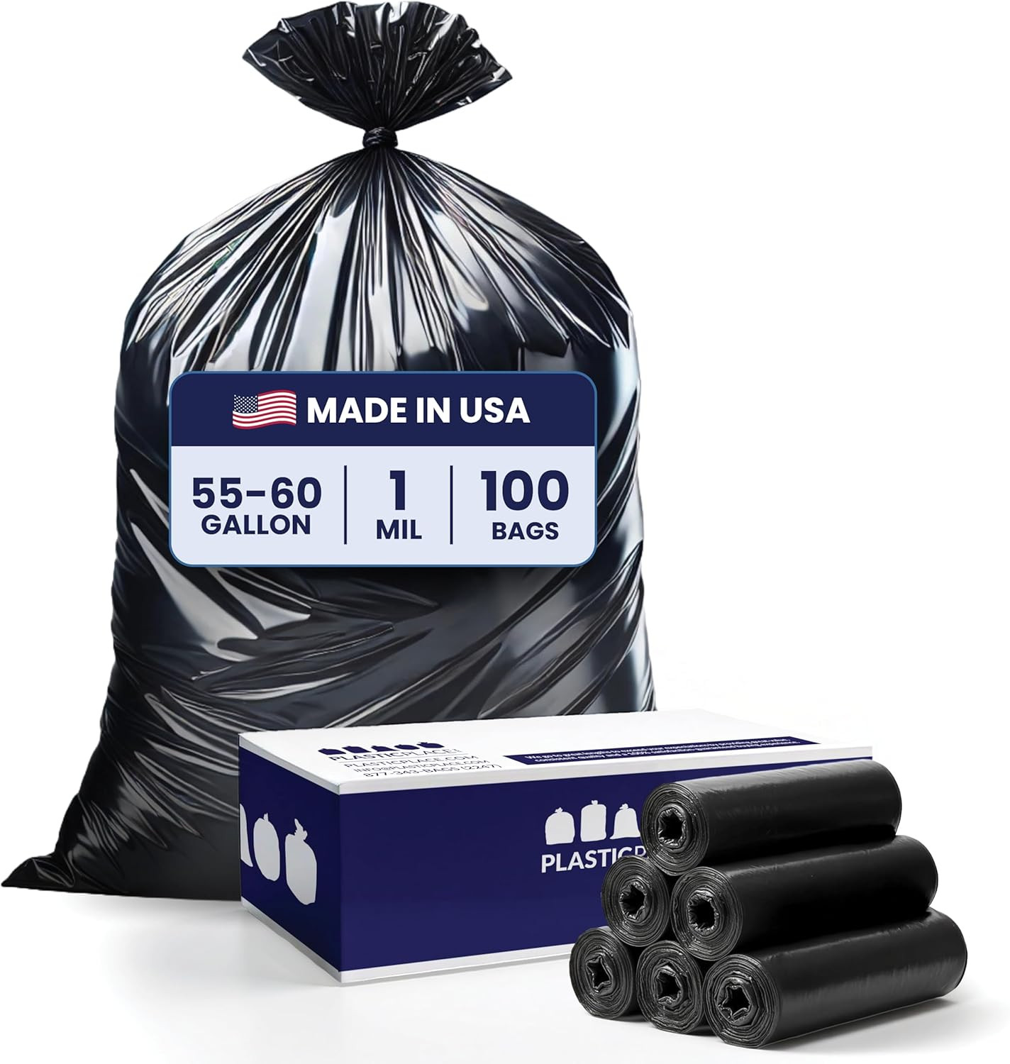 Heavy Duty 55-60 Gallon Black Trash Bags – 1.0 Mil, 100 Count