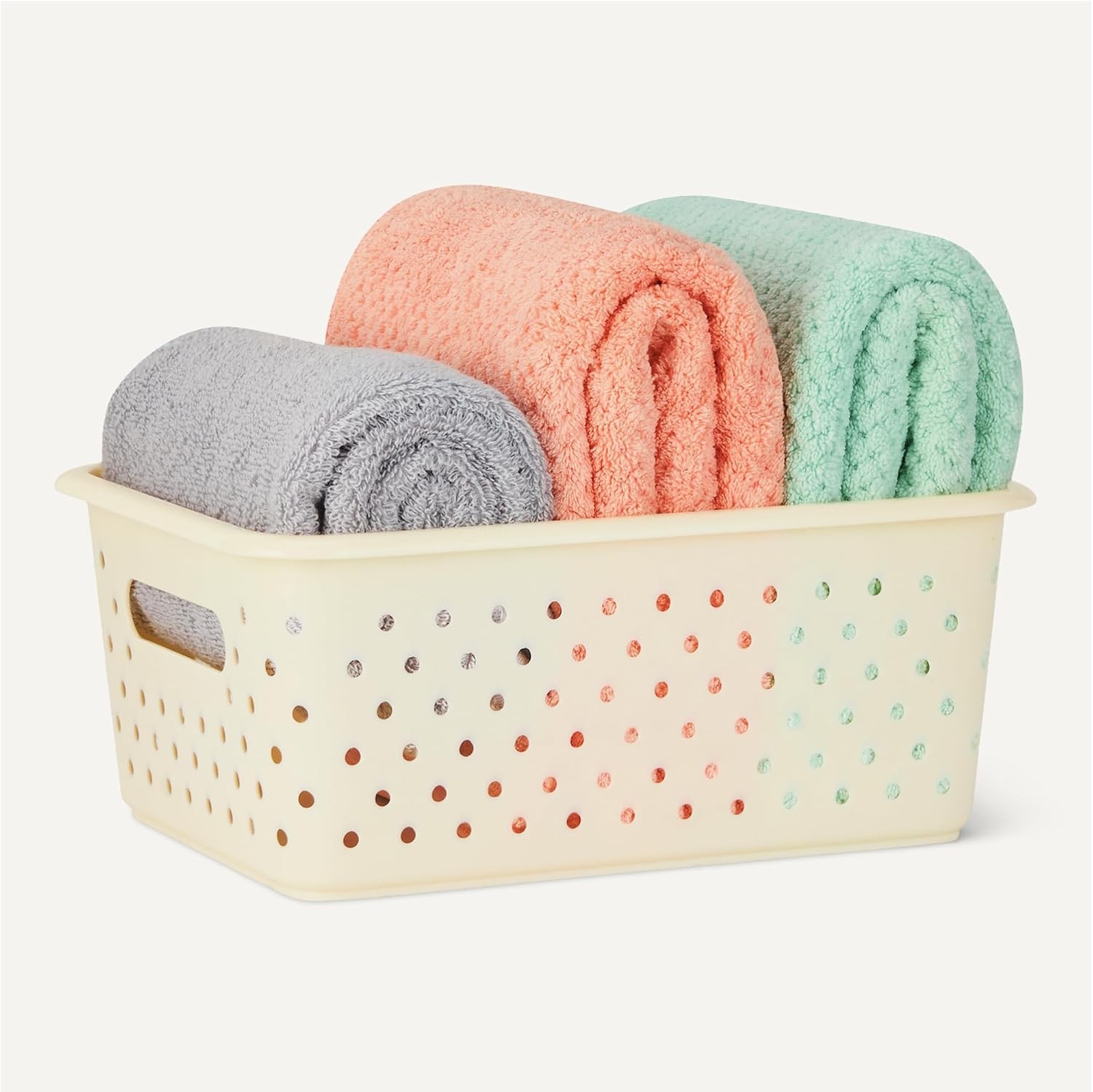 Decorative BPA-Free Plastic Storage Baskets 9.9 x 7.4 x 4.16 in Ivory 6-Pack