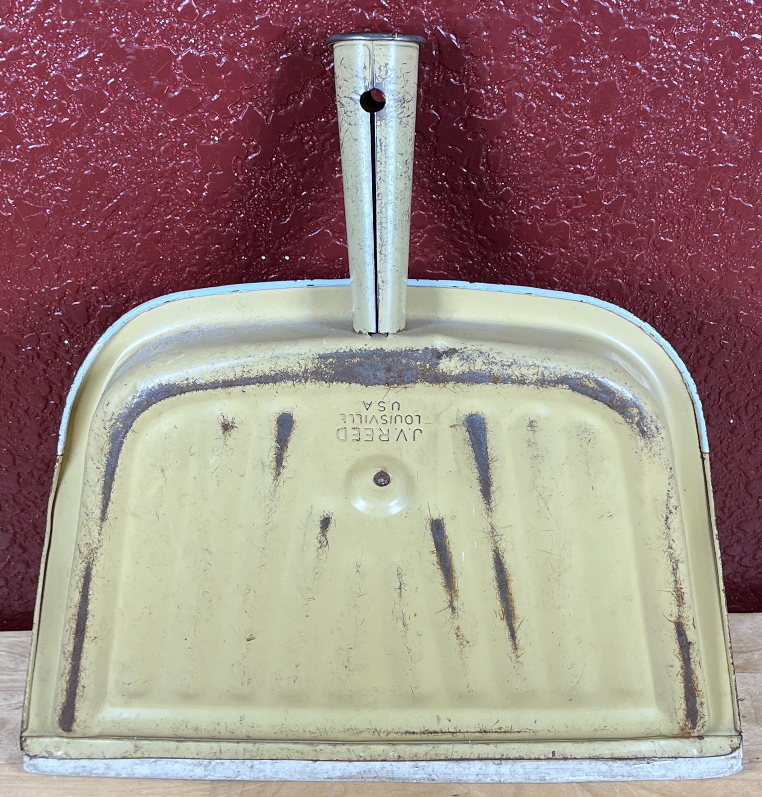 J.V. Reed Louisville USA Vtg Dustpan Lithograph Metal M. Taber Amish Folk Floral