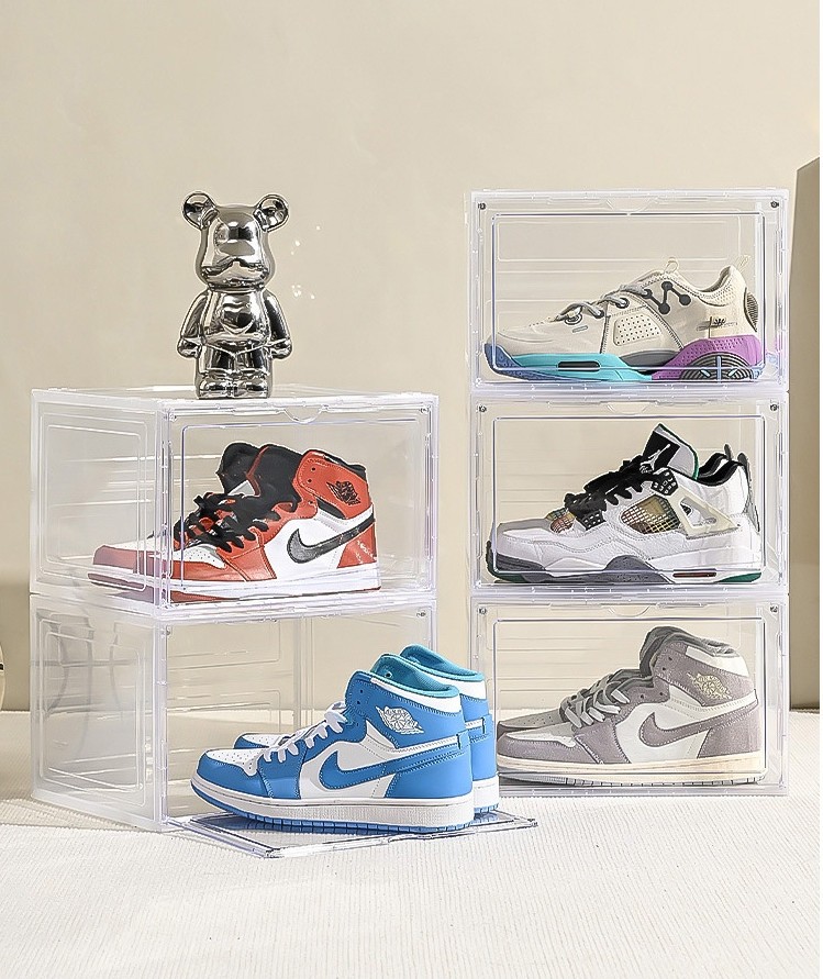 10x Magnetic Shoe Storage Boxes Full Clear Drop Side AJ Sneaker Organizer Case
