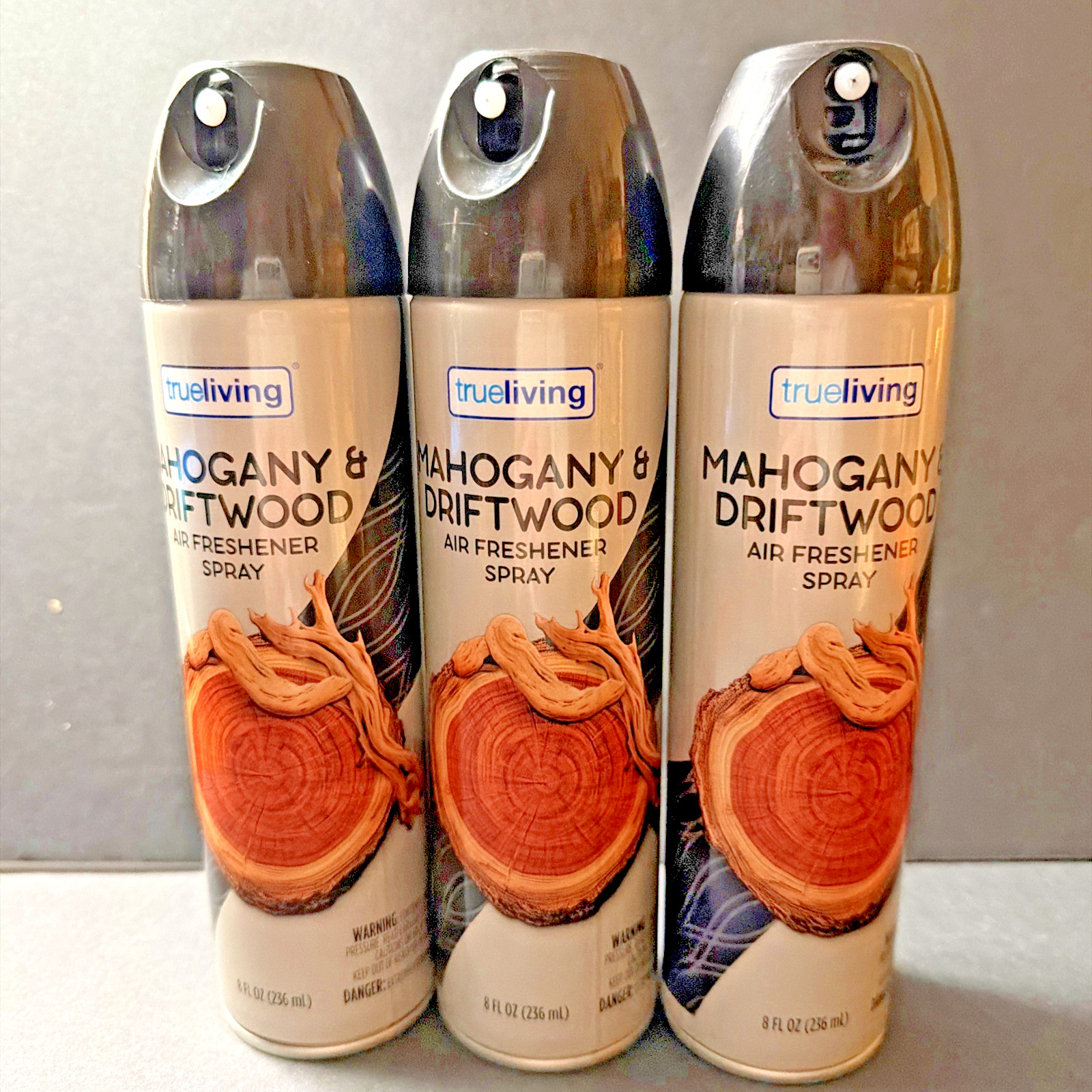 3 Pack Trueliving Mahogany & Driftwood Air Freshener Spray 8 Oz Each , New