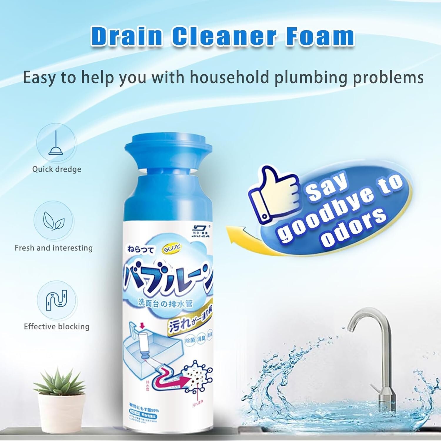 HERIOS 450ml Bubble Foaming Cleaner For Drain Pipe Sink Cleaning Toilet (2 pc)