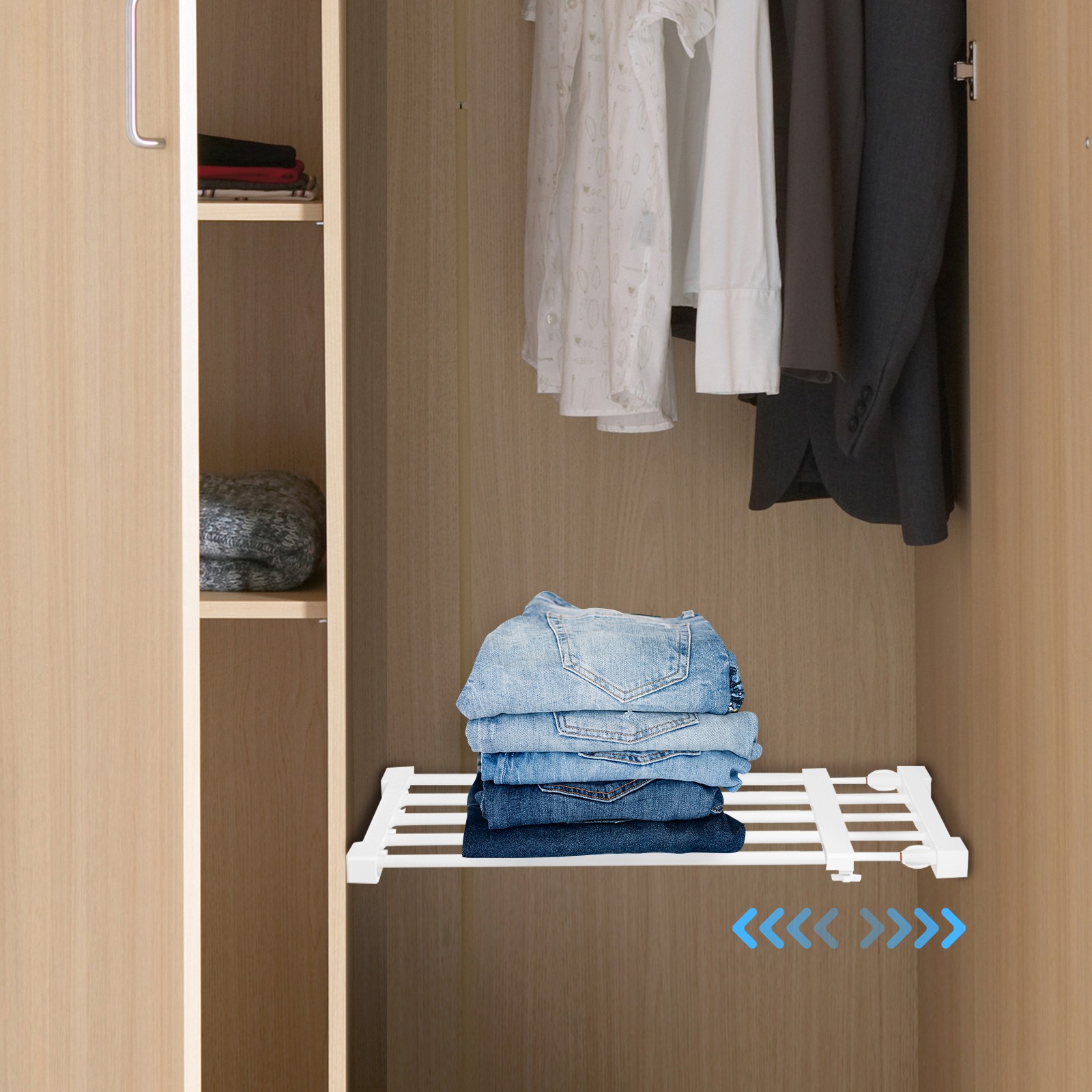 Adjustable Shelf Divider for Wardrobe, Cabinet, Extendable Storage Shelf, Wardro
