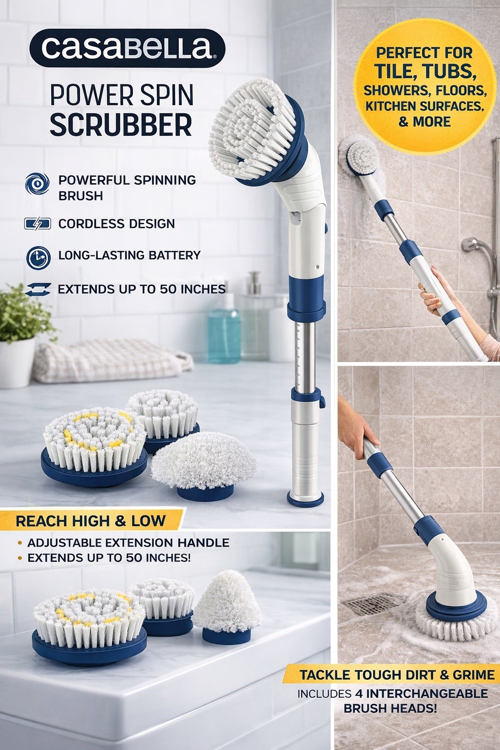 Casabella Power Spin Scrubber Attachment Set (5 Pads, plate, bag), New see pics