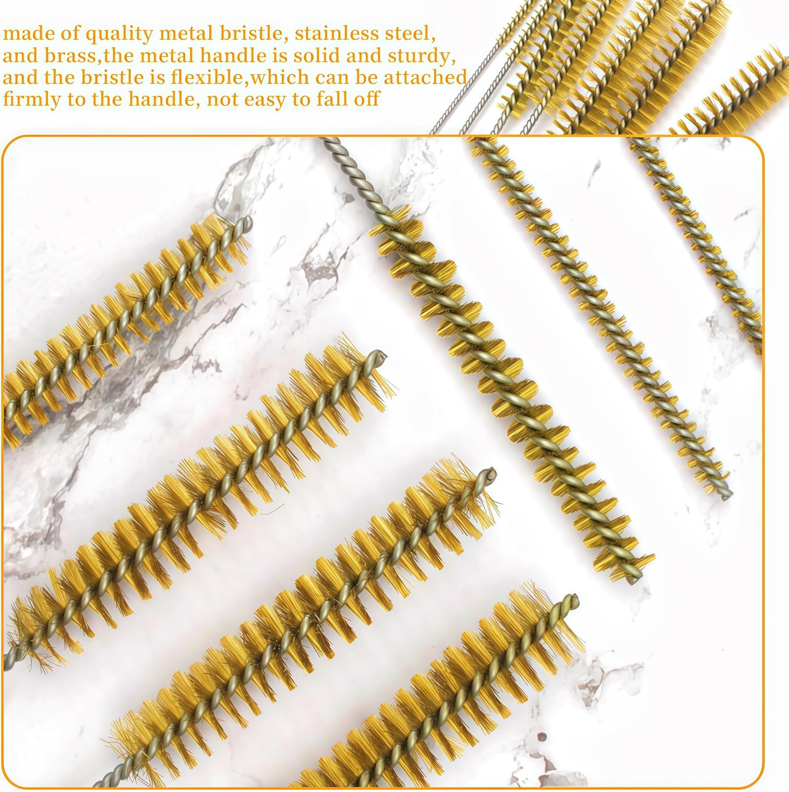 Notoke 7 PCS Brass Wire Tube Brush Kit Wire Bottle Brushes, 11” Long-Handle