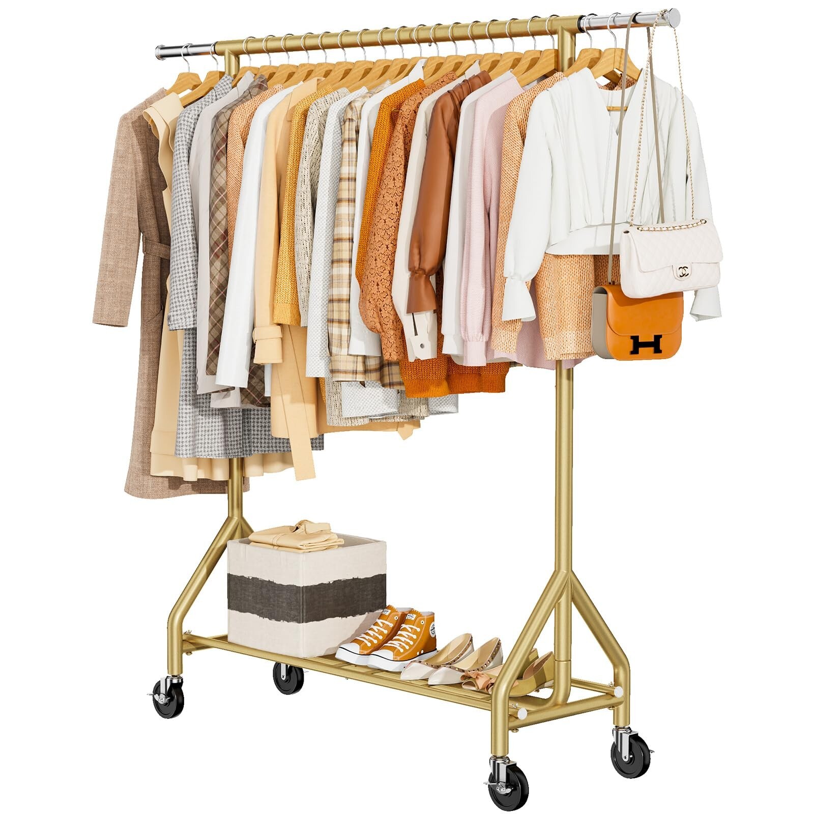 Heavy Duty Clothes Rack Load 450 LBS, Metal Garment Rack, Standing Rolling Cl…