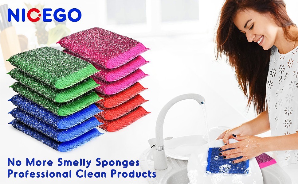 NiceGo Dish Wash Sponge, Multi-Use Heavy Duty Scrub for Dishwashing 12 Units