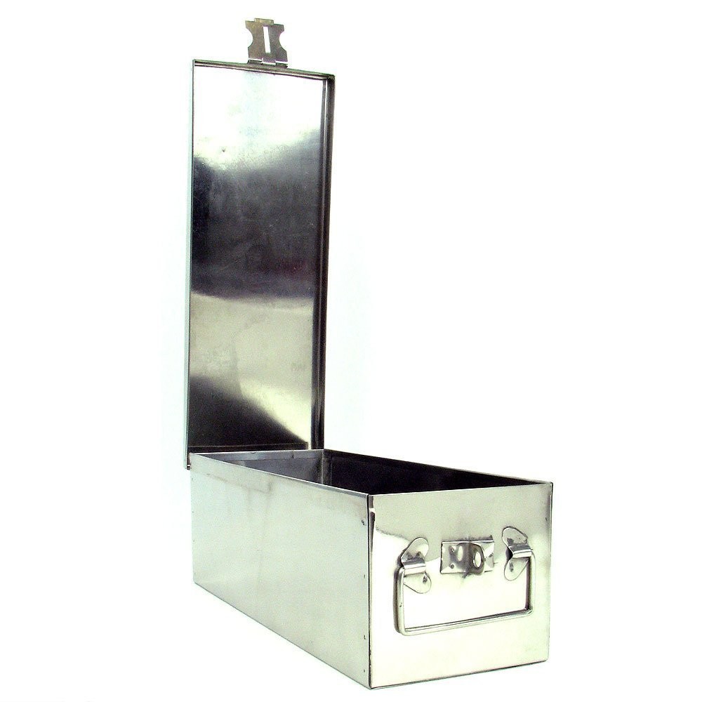 Lock Box with Folding Handle – Durable Metal Storage Chest with Stackable Des