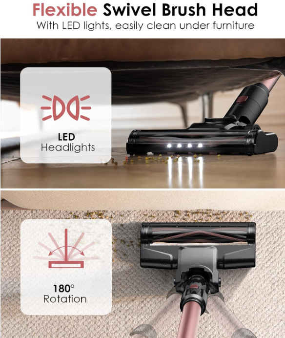 Aspiradora inalámbrica autoportante 6 en 1 LED 35 min para hogar y alfombras
