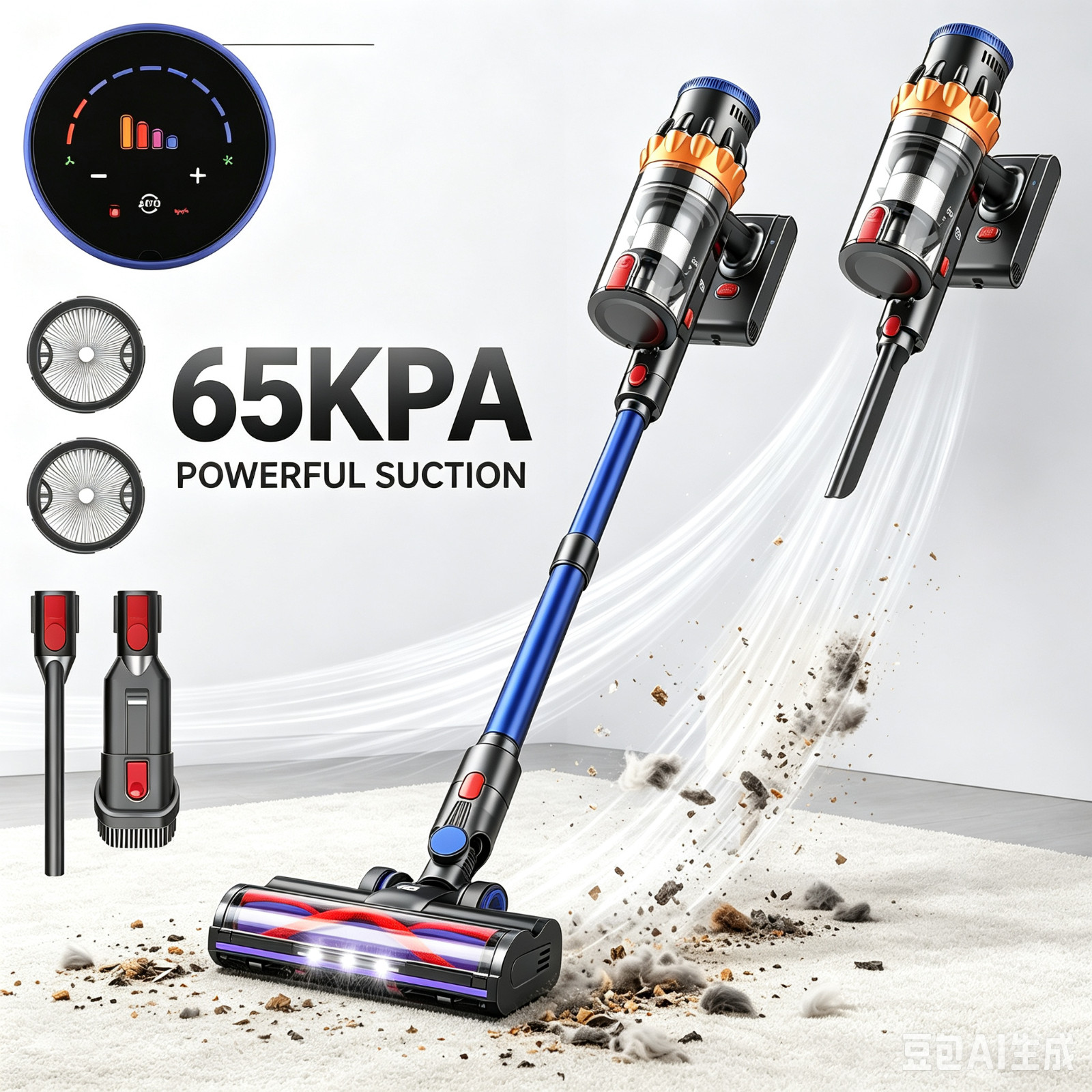 Cordless Vacuum Cleaner 65KPa 65min Stick for Pet Hair Hardwood Floor Lightweigt