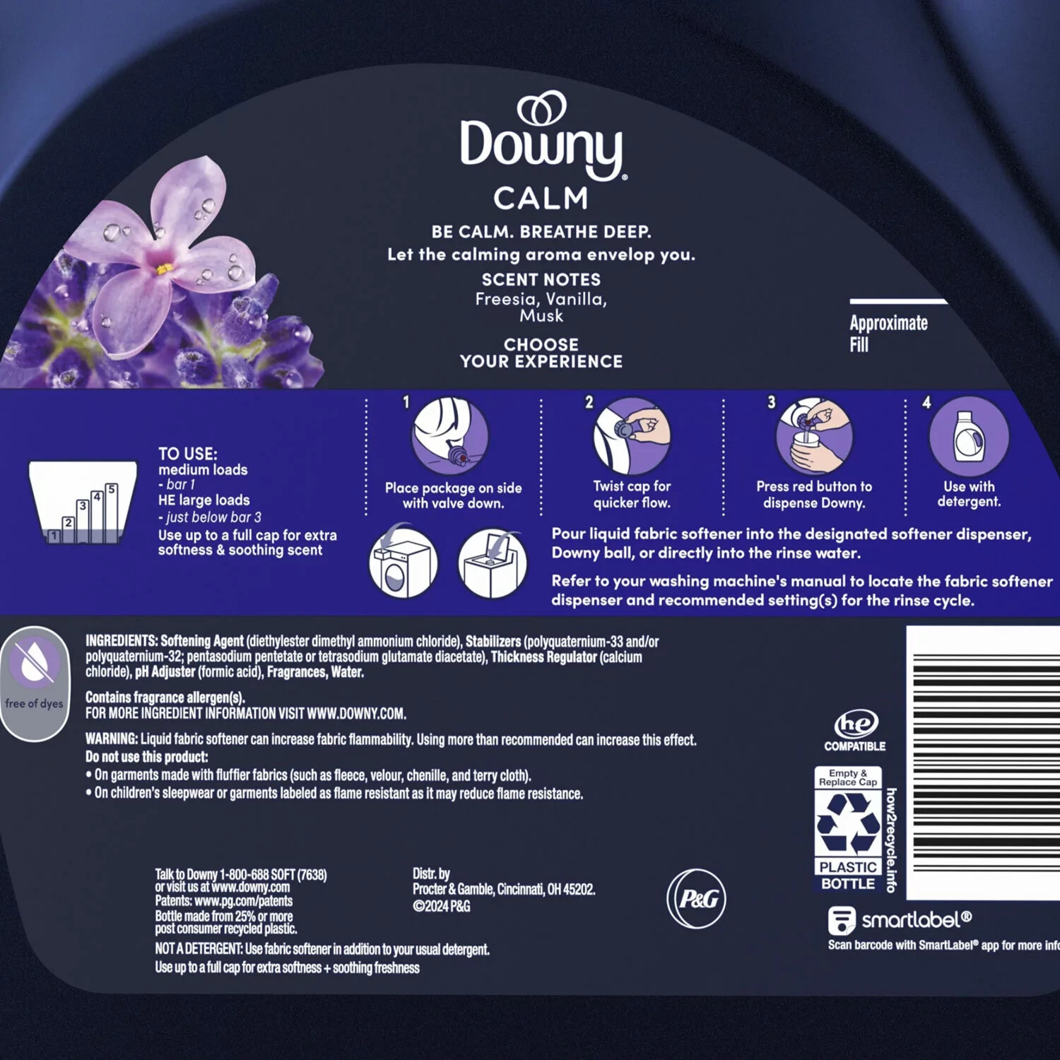 Downy Ultra Soft + Calm Fabric Softener, Lavender & Vanilla Bean, 111 fl oz