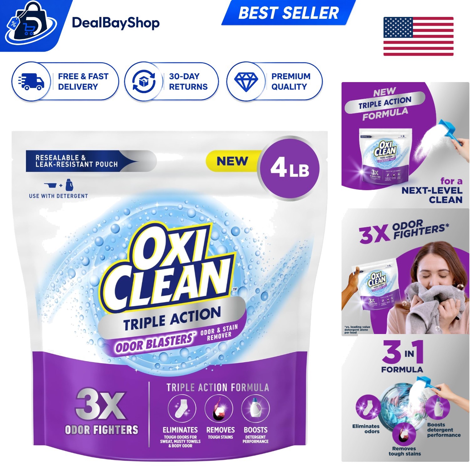 Powerful 4 lb Laundry Booster – Triple Action Odor Blaster & Color Safe Remover
